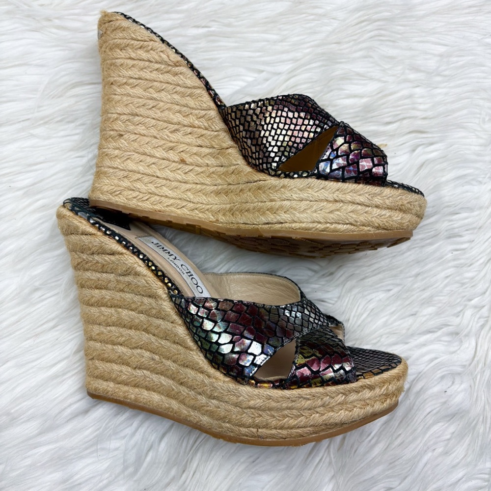 Jimmy Choo Phyllis Espadrille Wedge Heel Python Snakeskin Iridescent Metallic - Picture 7 of 13